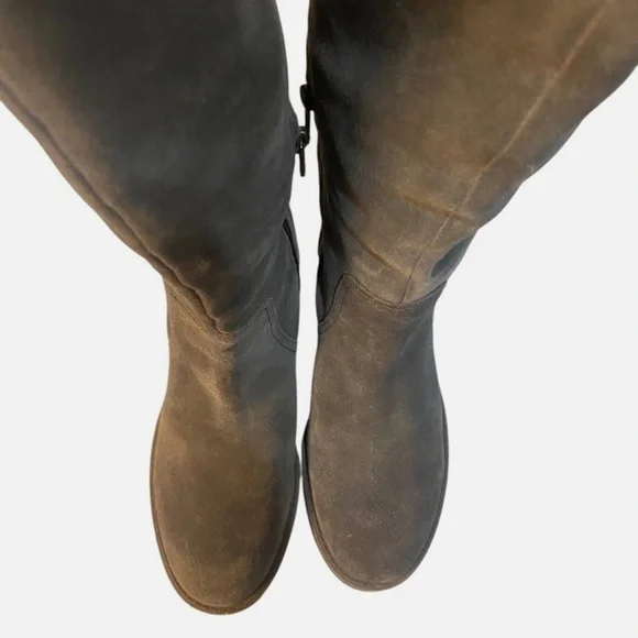 Lucky Brand Tall Suede Leather Riding Boots Gray Stretch Calf Equestrian Western - Picture 2 of 10